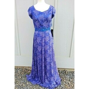 Bonny Prom Dress sz 12 Maxi Lace Jeweled Purple Fairy Romantic Modest Boho NEW‎